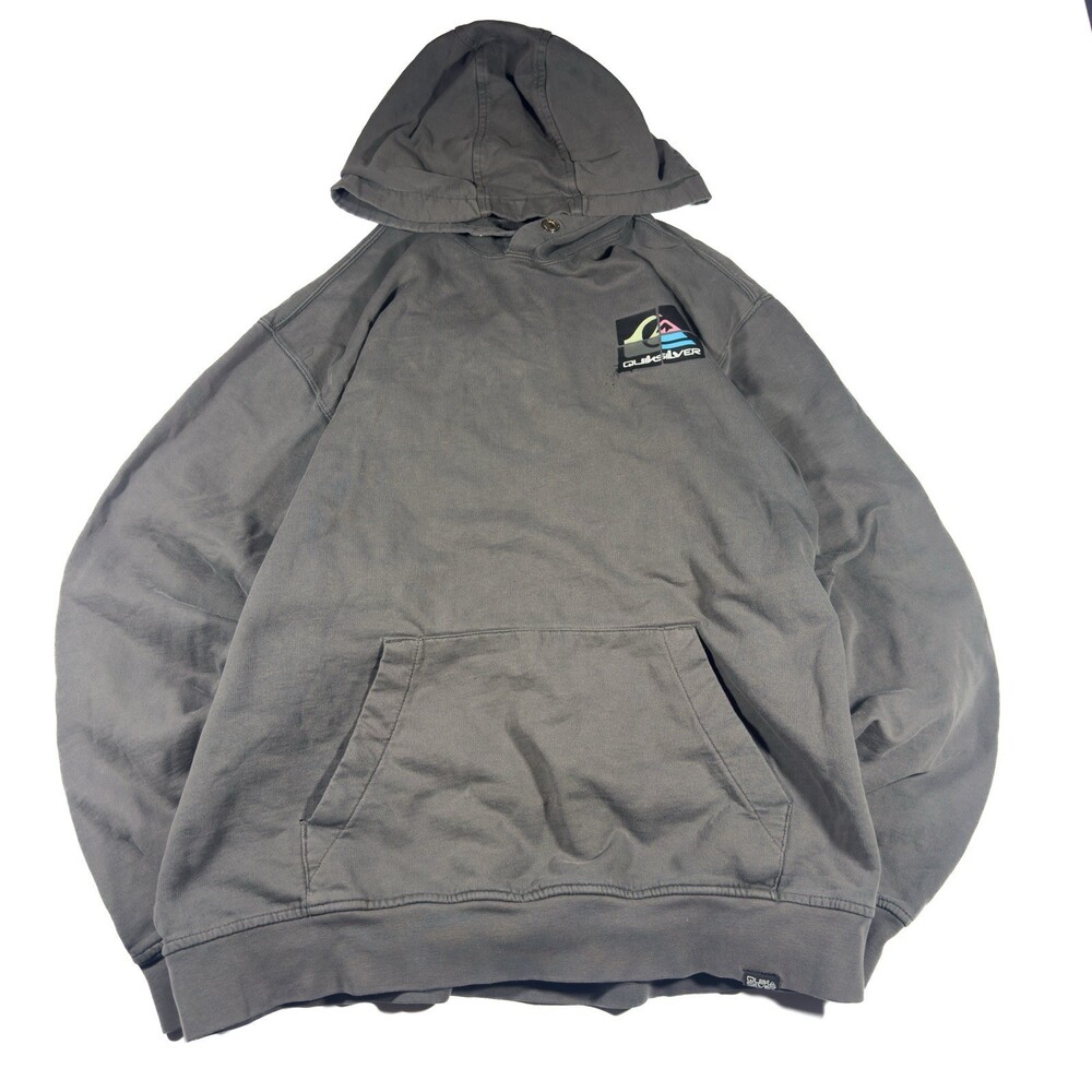 Vintage Quiksilver Hoodie Grey Pullover Y2K Surf Skate Graphic Size: Large